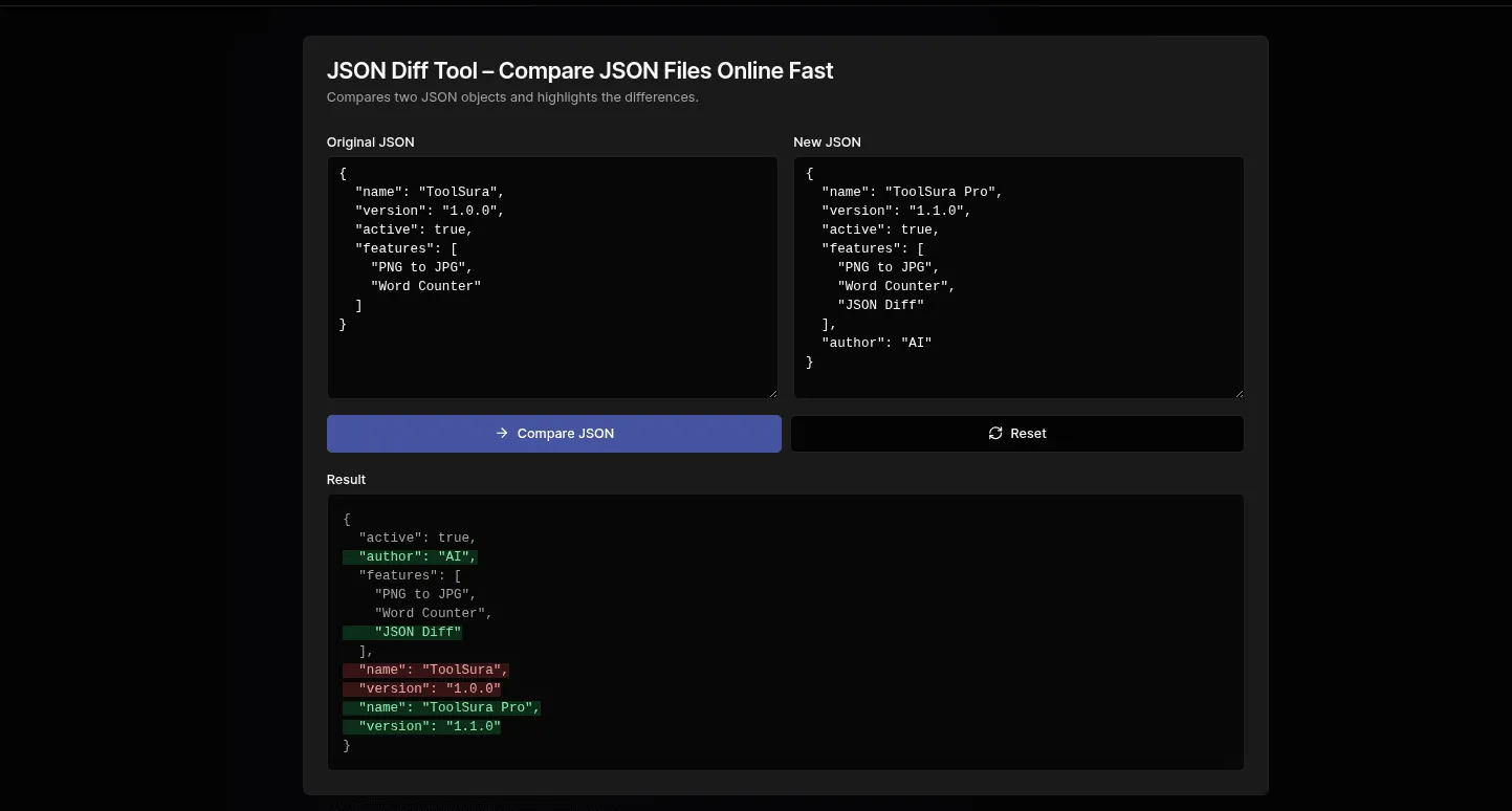 Free JSON Diff Tool: Compare & Find JSON Differences Online