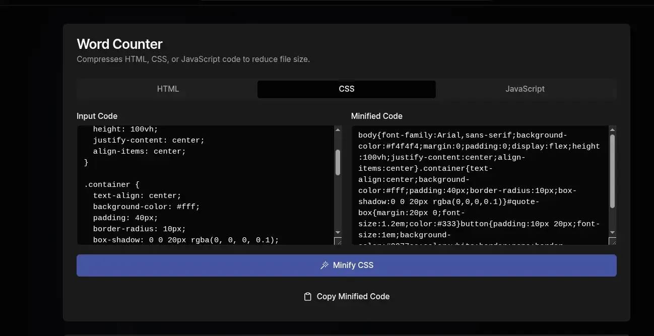 Free Online HTML CSS JS Minifier - Boost Website Performance