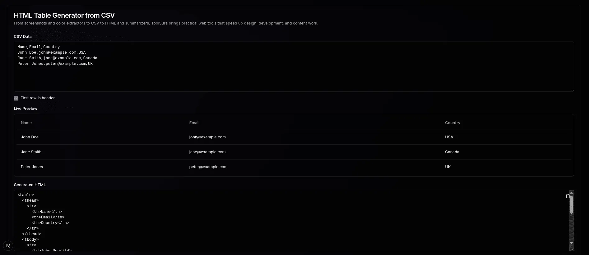 Free Online CSV to HTML Table Converter & Generator