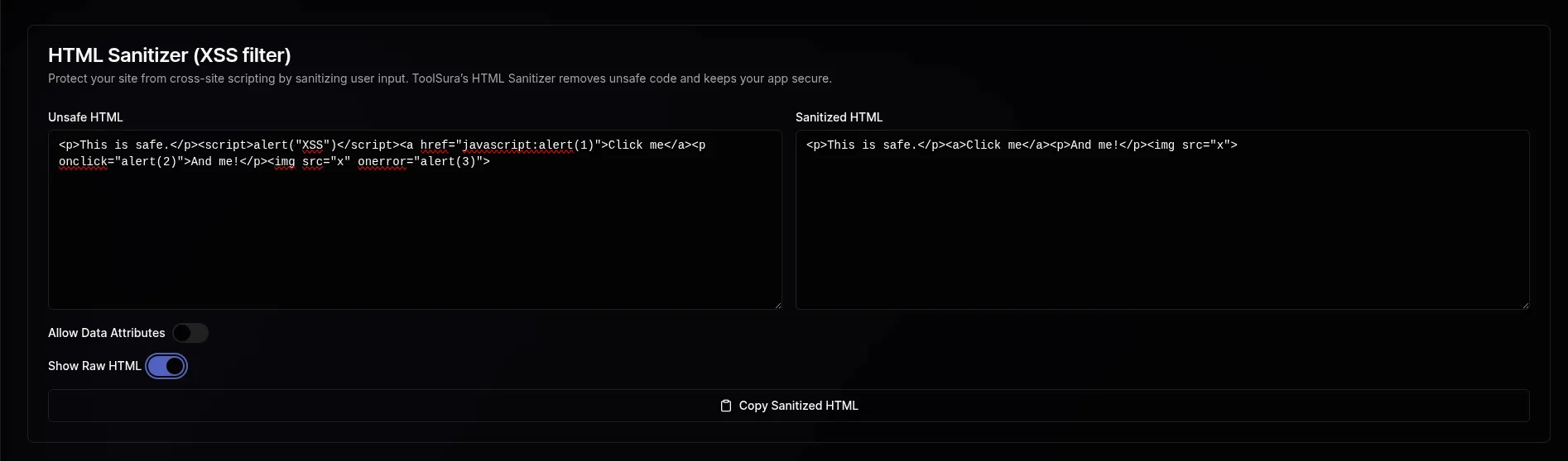HTML Sanitizer & XSS Filter Online | Secure Web Content Free