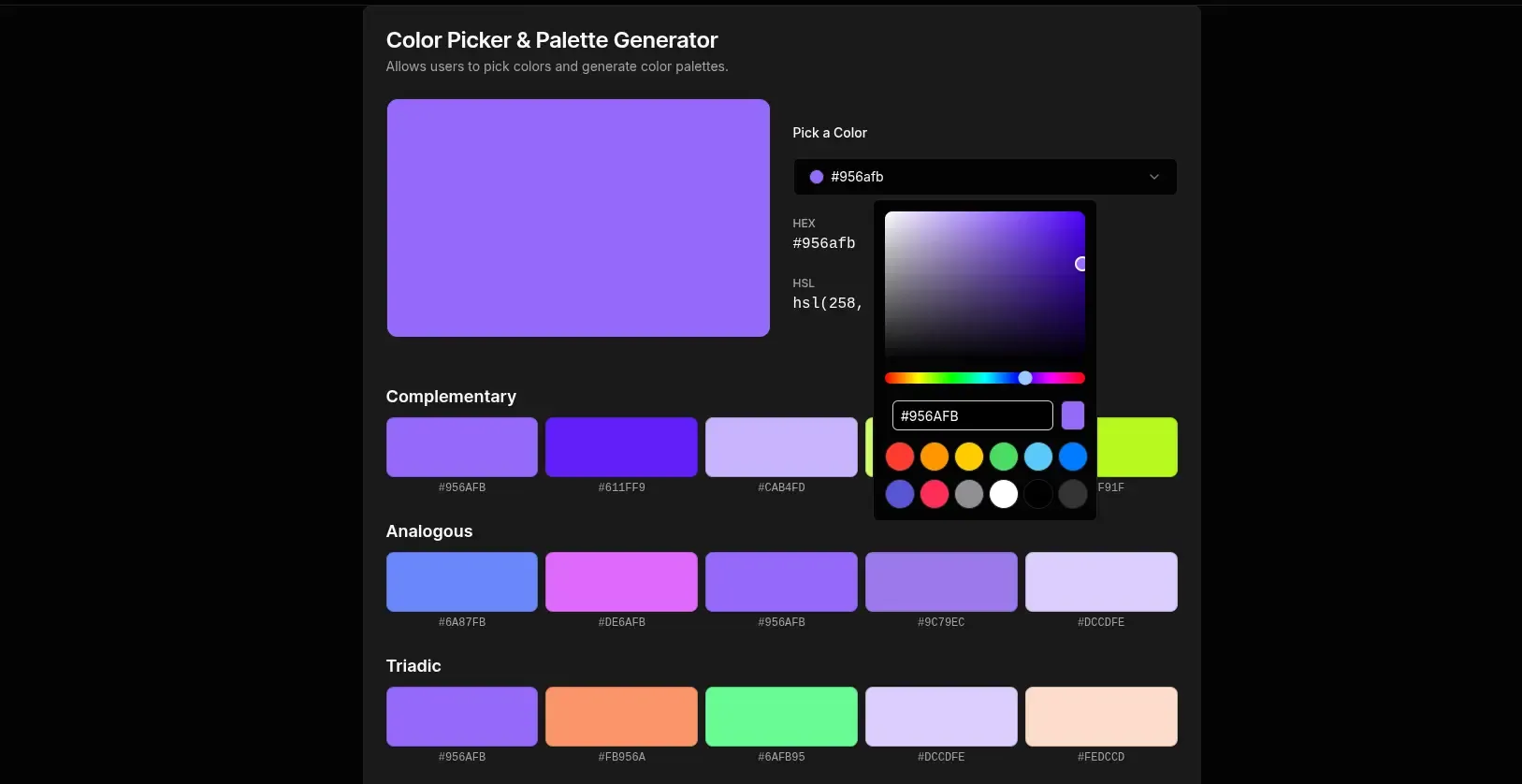 Free Color Picker & Online Palette Generator | HEX, RGB, HSL - ToolSura