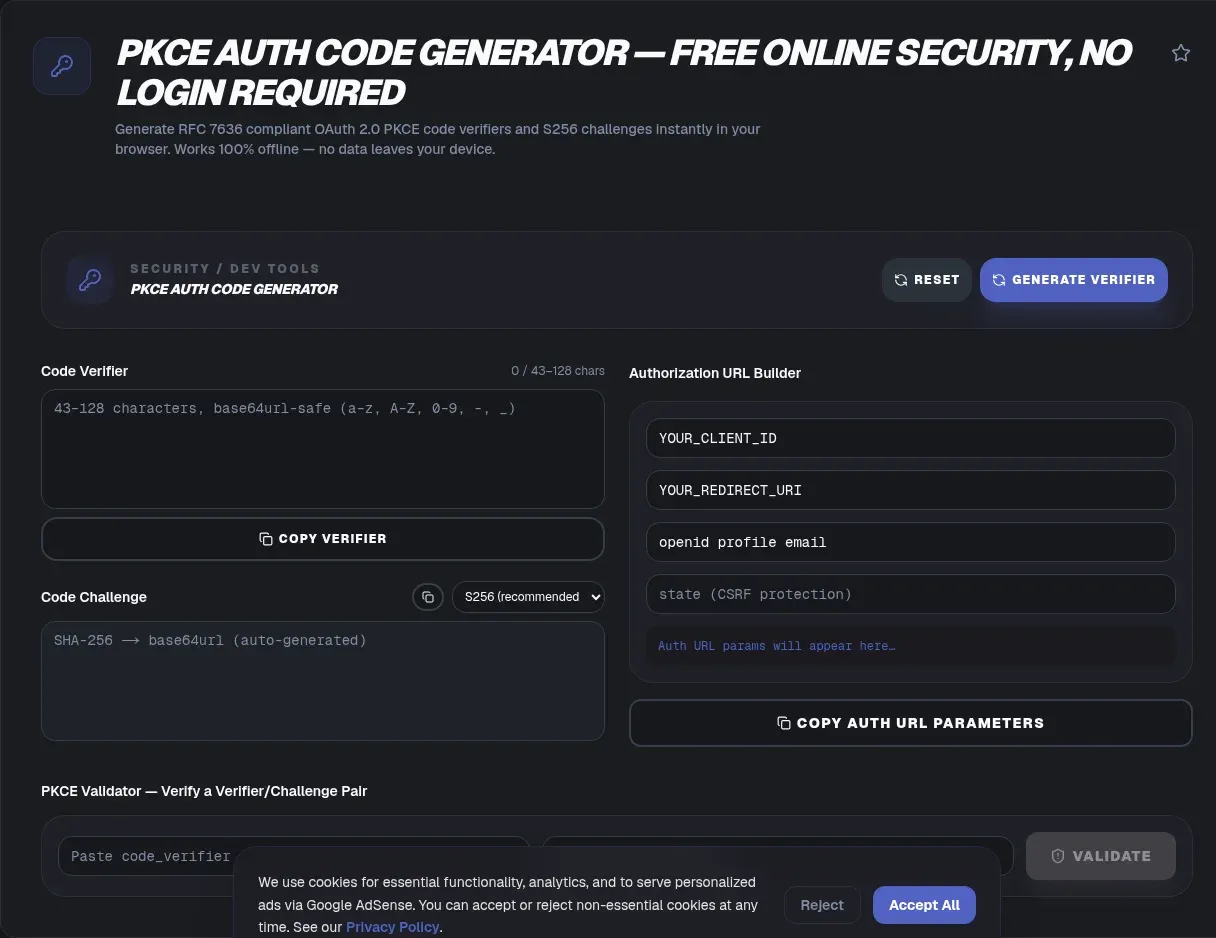 PKCE Generator: Create Verifier and Challenge Pairs