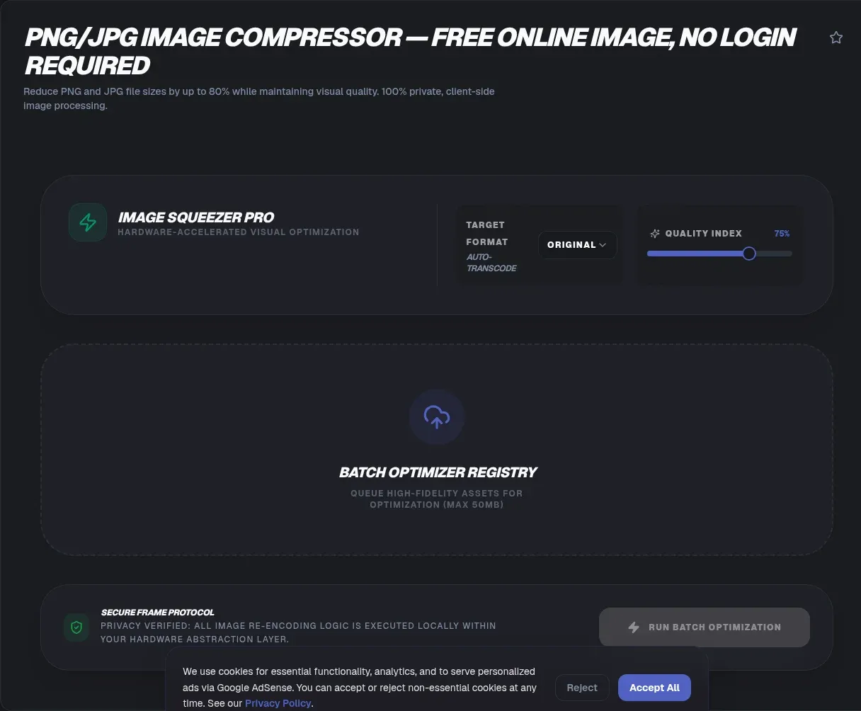 PNG JPG Image Compressor — Client-Side, No Upload