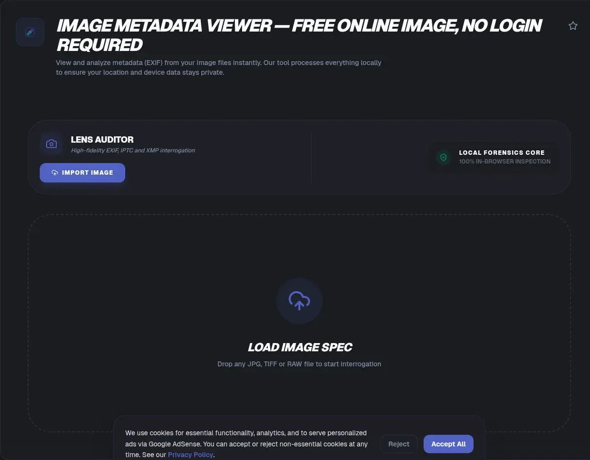 Free Image Metadata Viewer Online - Check EXIF Data Safely